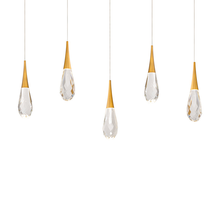 Aged Brass and Clear Crystal LED Multi-Light Pendant