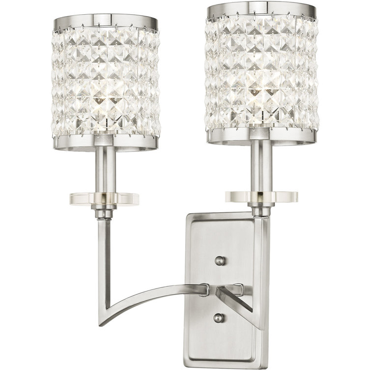 Brushed Nickel 2-Light Sconce with Crystal Shades