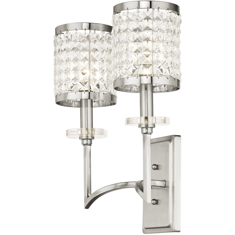 Brushed Nickel 2-Light Sconce with Crystal Shades
