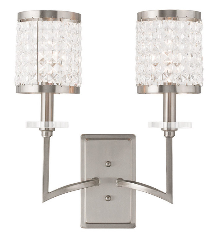 Brushed Nickel 2-Light Sconce with Crystal Shades