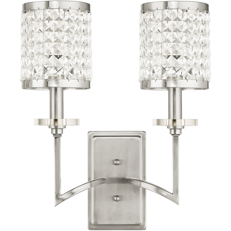 Brushed Nickel 2-Light Sconce with Crystal Shades