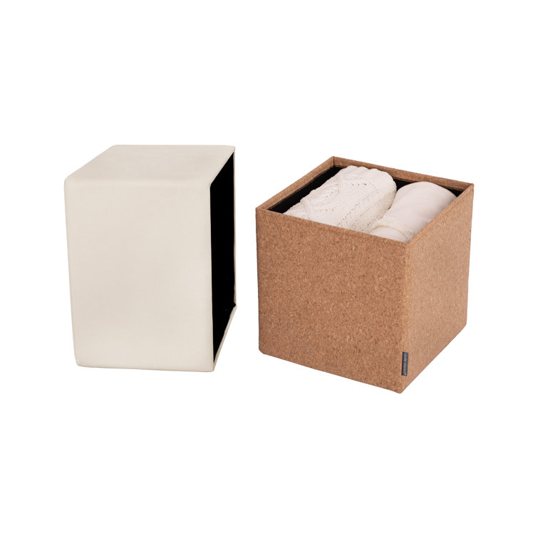 Cream and Cork 15" Cube Storage Ottoman with Cushioned Seat