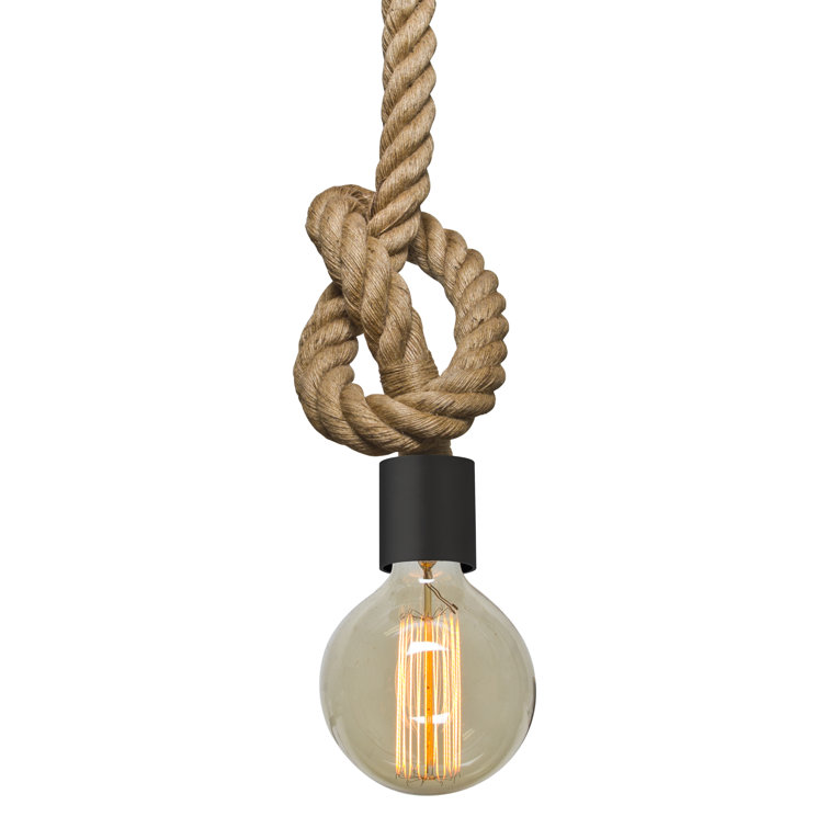 Solo Modern Black Rope Pendant Light with Natural Accents