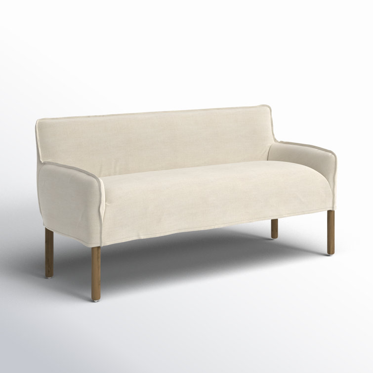 Belgian Linen Slipcovered Loveseat with Solid Oak Legs