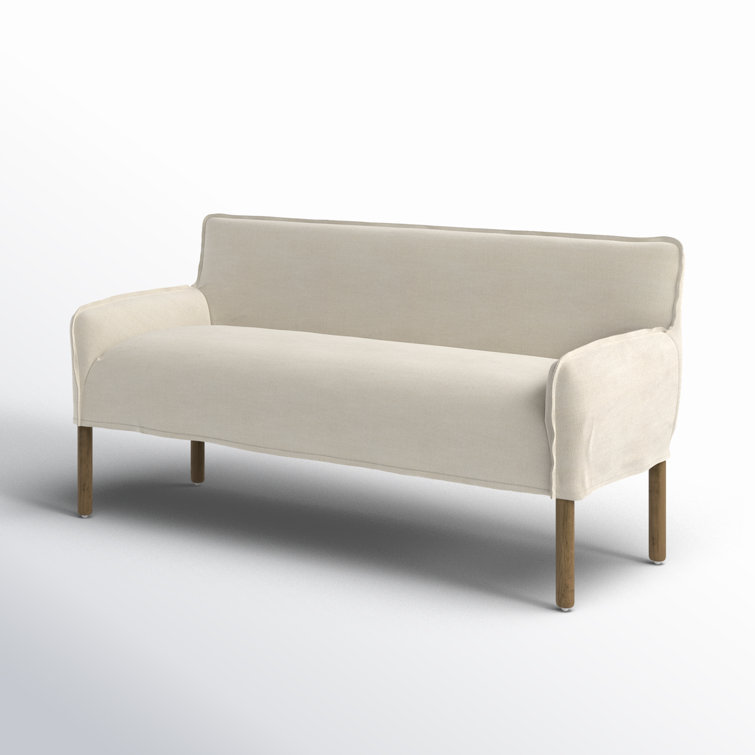 Belgian Linen Slipcovered Loveseat with Solid Oak Legs