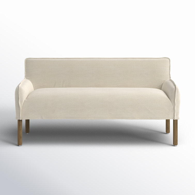 Belgian Linen Slipcovered Loveseat with Solid Oak Legs