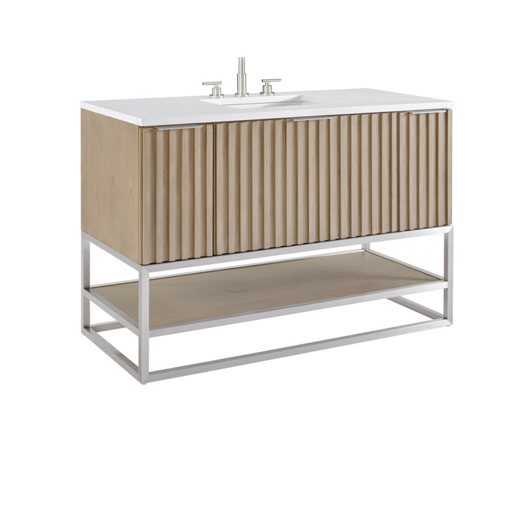 Terra Modern 48'' White Quartz Acacia Single Bathroom Vanity