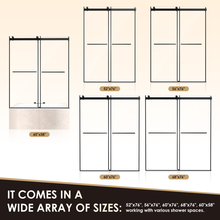 Belizzi 60" Matte Black Frameless Tub Door with Clear Glass