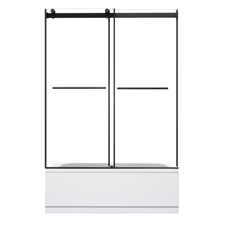 Belizzi 60" Matte Black Frameless Tub Door with Clear Glass