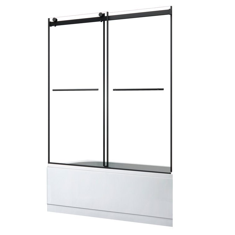 Belizzi 60" Matte Black Frameless Tub Door with Clear Glass