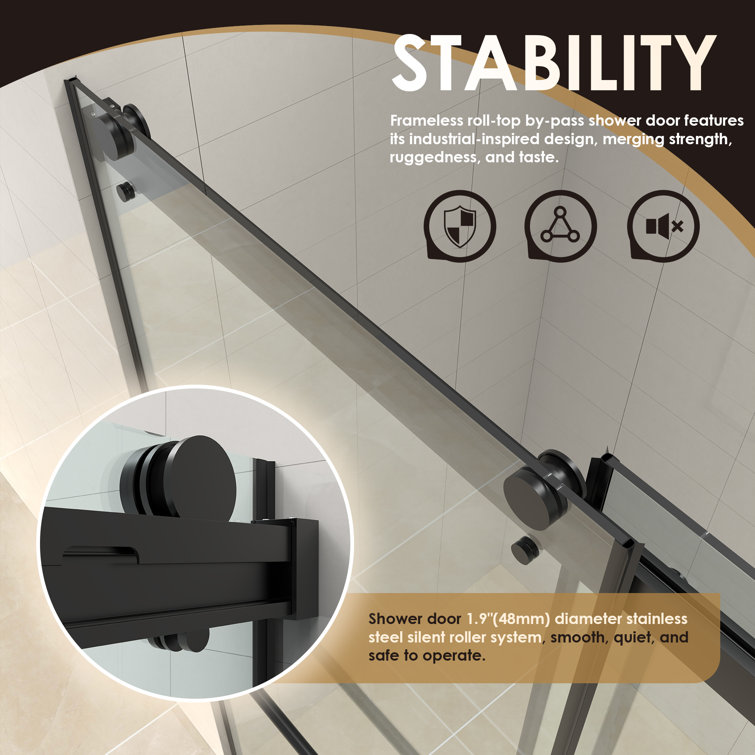Belizzi 56" Matte Black Frameless Shower Door with Clear Glass