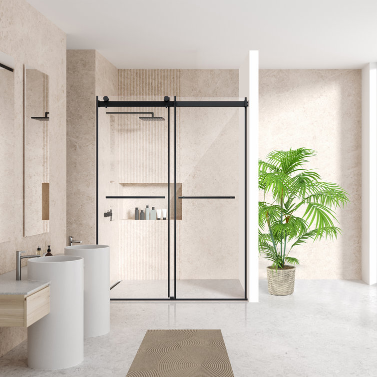 Belizzi 56" Matte Black Frameless Shower Door with Clear Glass