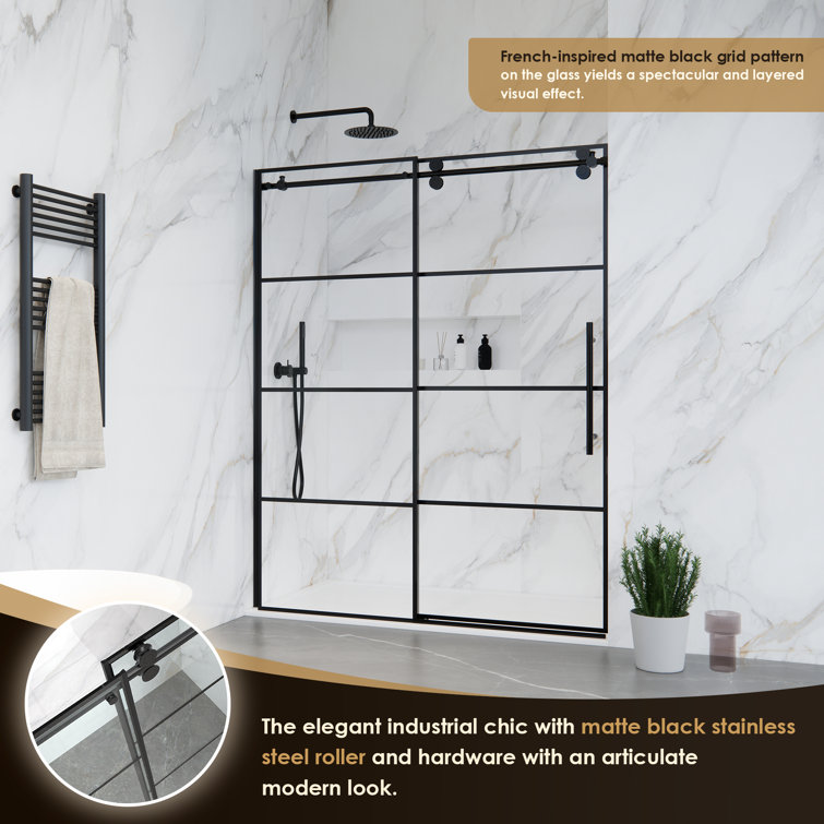 Sankiz 60" Matte Black Frameless Sliding Shower Door with Clear Glass