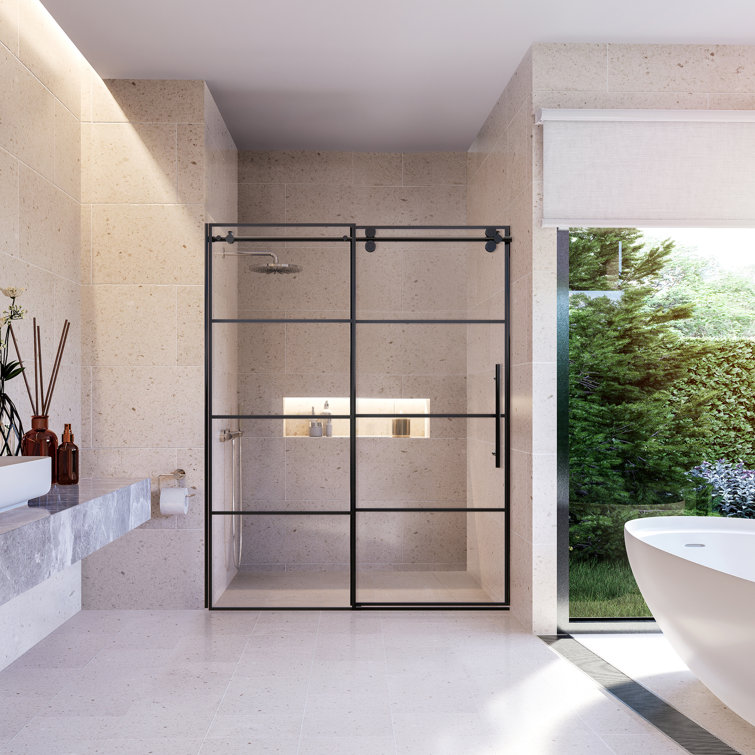 Sankiz 60" Matte Black Frameless Sliding Shower Door with Clear Glass
