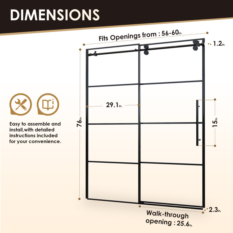 Sankiz 60" Matte Black Frameless Sliding Shower Door with Clear Glass