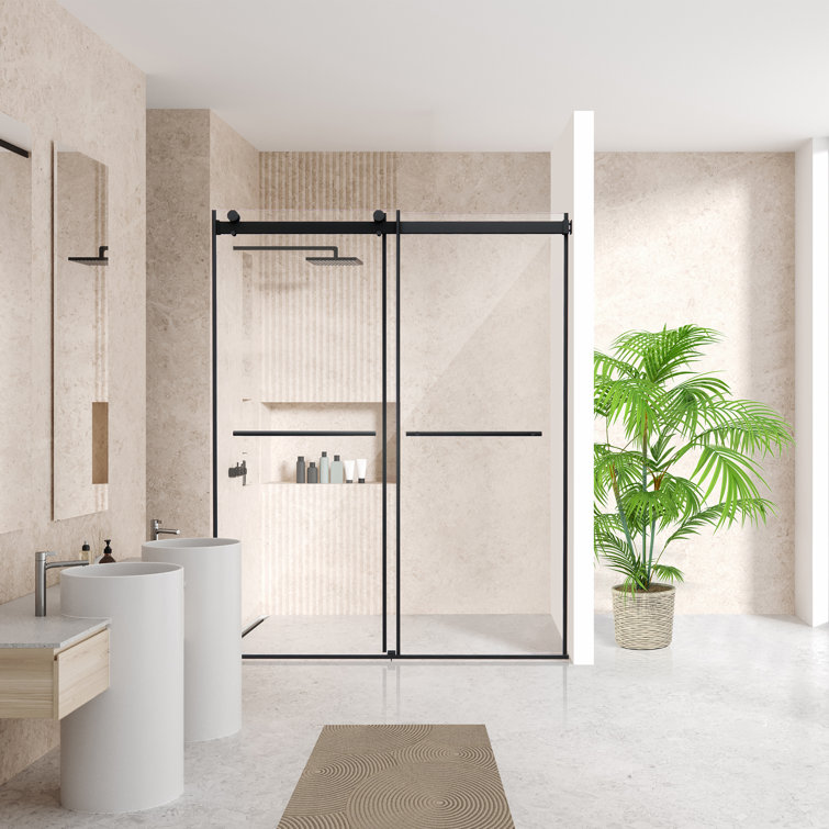 Belizzi 60" Matte Black Frameless Shower Door with Clear Glass