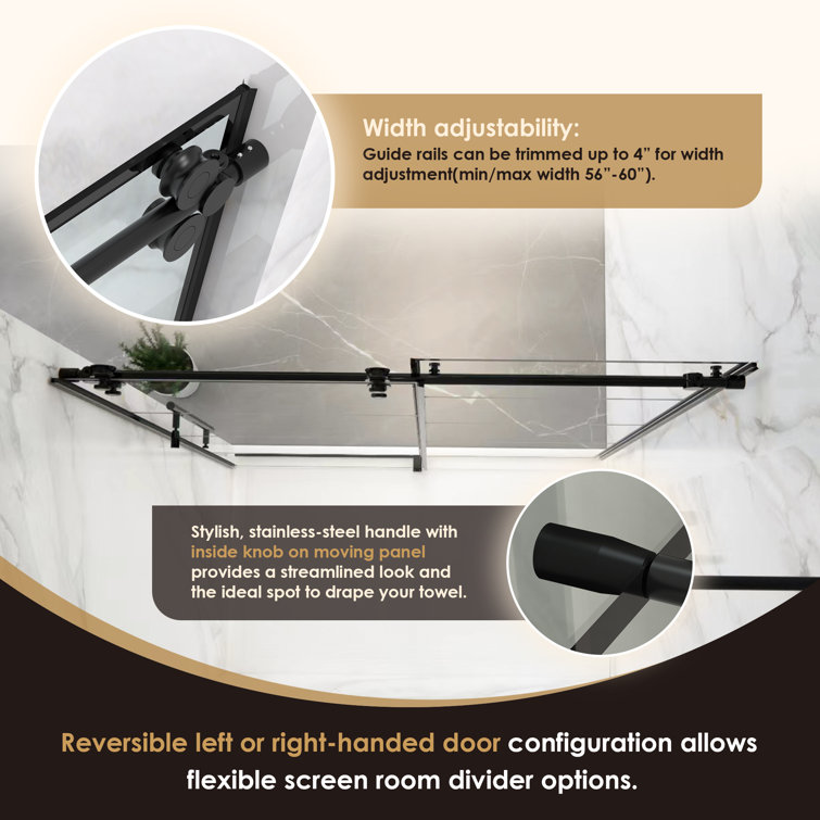 Sankiz 60" Matte Black Frameless Sliding Shower Door with Clear Glass