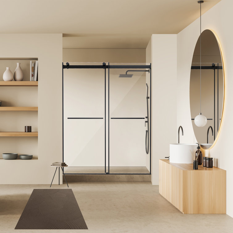 Belizzi 60" Matte Black Frameless Shower Door with Clear Glass