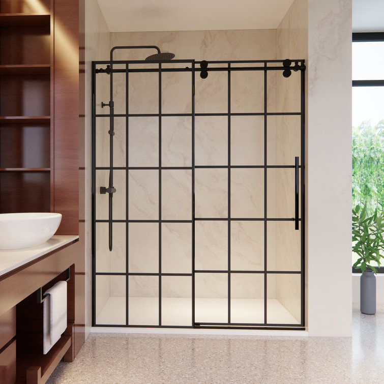 Esense 60" Matte Black Frameless Sliding Shower Door with Clear Glass