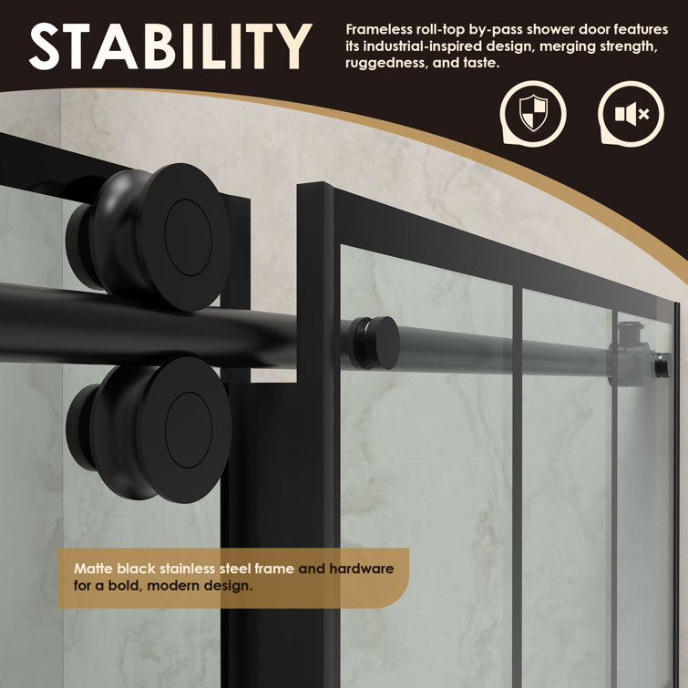 Esense 60" Matte Black Frameless Sliding Shower Door with Clear Glass