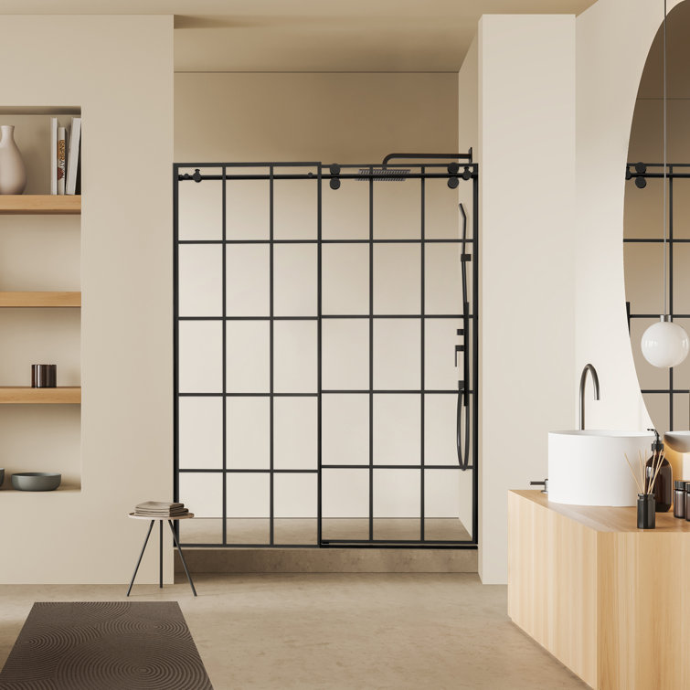 Esense 60" Matte Black Frameless Sliding Shower Door with Clear Glass