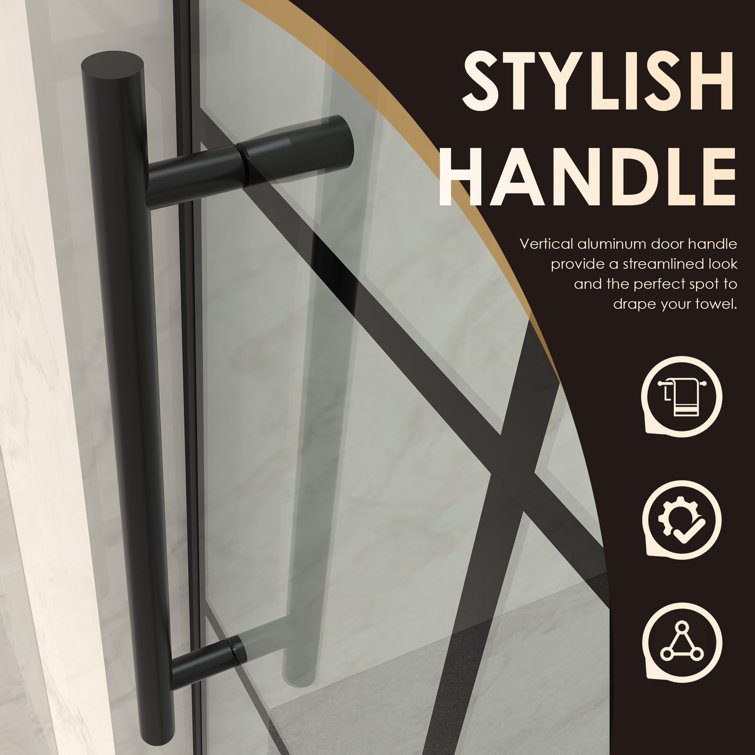 Esense 60" Matte Black Frameless Sliding Shower Door with Clear Glass