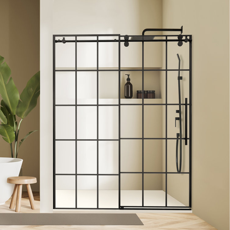 Esense 60" Matte Black Frameless Sliding Shower Door with Clear Glass