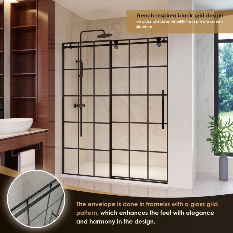 Esense 60" Matte Black Frameless Sliding Shower Door with Clear Glass