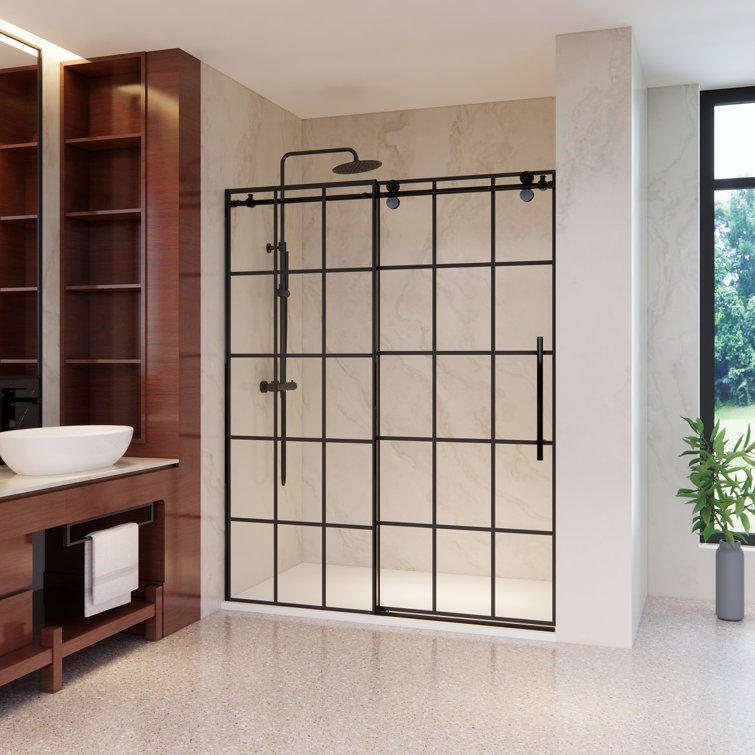 Esense 60" Matte Black Frameless Sliding Shower Door with Clear Glass