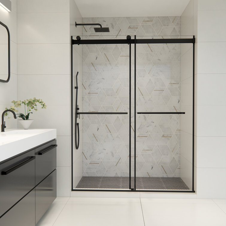 Belizzi 60" Matte Black Frameless Shower Door with Clear Glass