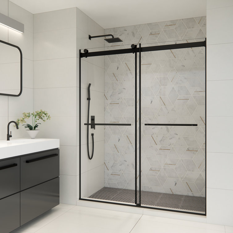 Belizzi 60" Matte Black Frameless Shower Door with Clear Glass