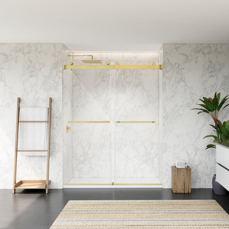 Bolani 60" Brushed Gold Frameless Glass Shower Door
