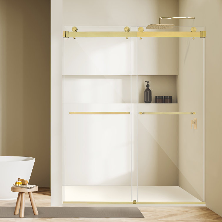 Bolani 60" Brushed Gold Frameless Glass Shower Door