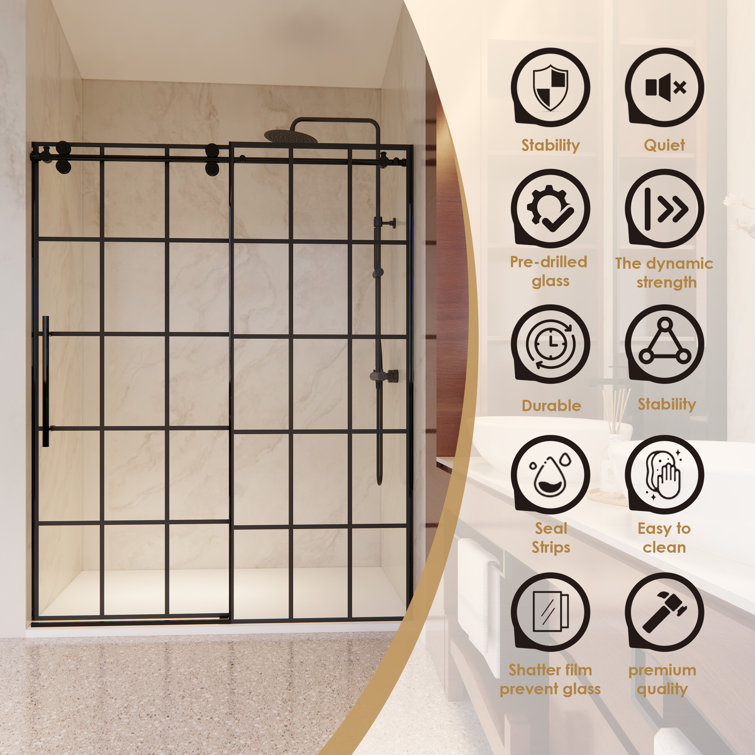 Esense 60" Matte Black Frameless Sliding Shower Door with Clear Glass