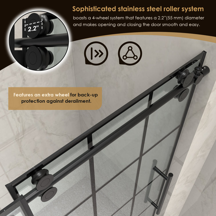 Esense 60" Matte Black Frameless Sliding Shower Door with Clear Glass
