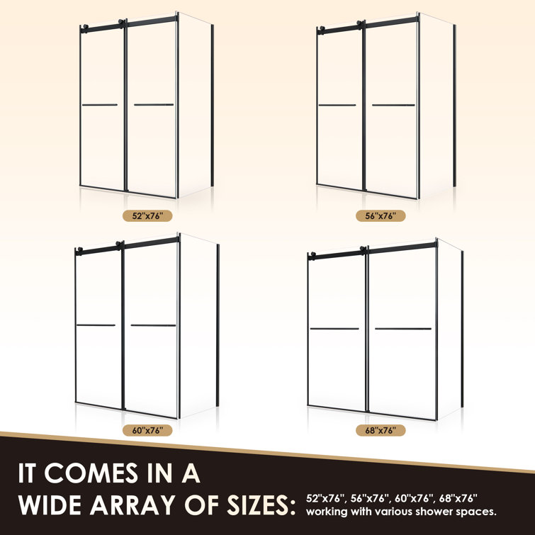 Belizzi 68" Matte Black Frameless Glass Shower Enclosure