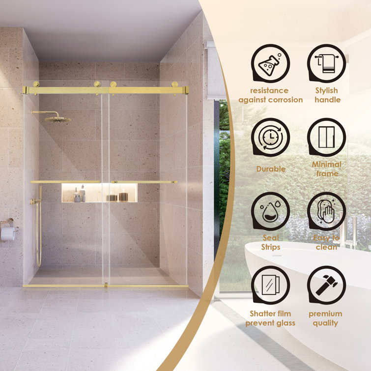 Bolani 60" Brushed Gold Frameless Glass Shower Door