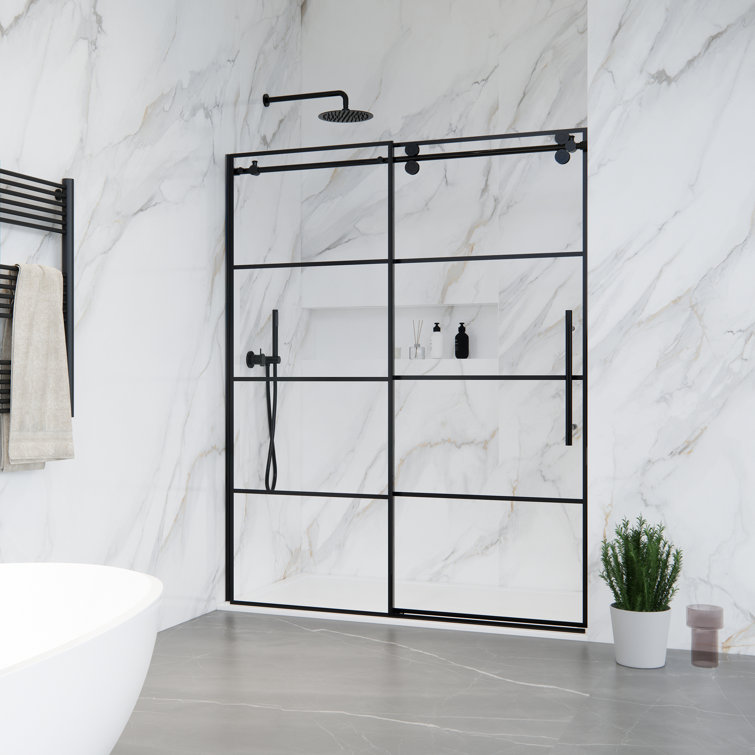 Sankiz 60" Matte Black Frameless Sliding Shower Door with Clear Glass