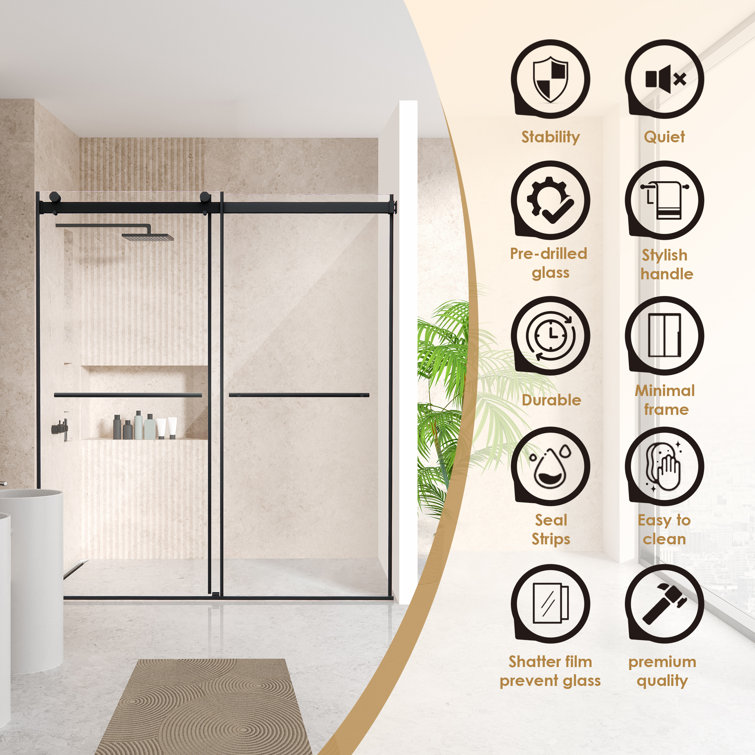 Belizzi 68" Matte Black Frameless Shower Door with Clear Glass