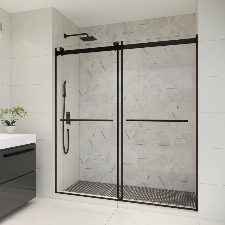 Belizzi 68" Matte Black Frameless Shower Door with Clear Glass