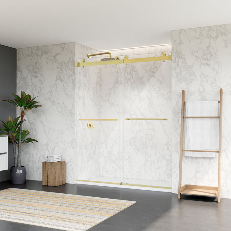 Bolani 60" Brushed Gold Frameless Glass Shower Door