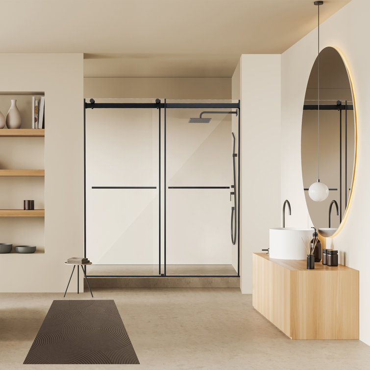 Belizzi 68" Matte Black Frameless Shower Door with Clear Glass