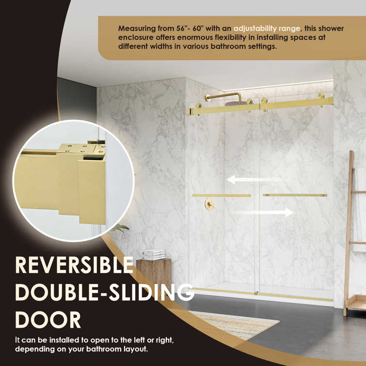 Bolani 60" Brushed Gold Frameless Glass Shower Door