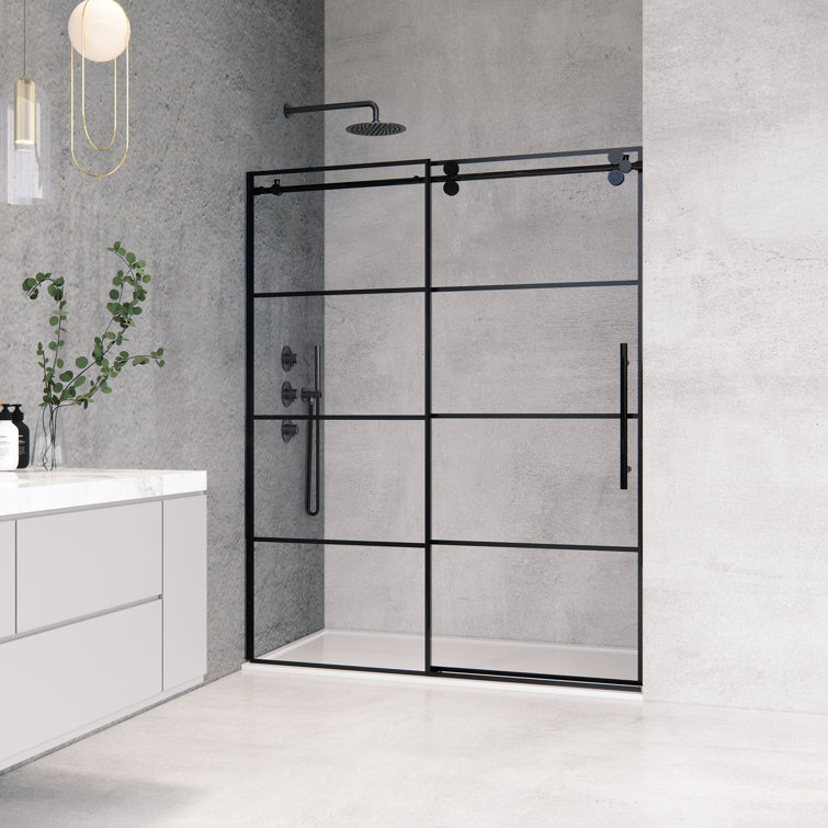 Sankiz 60" Matte Black Frameless Sliding Shower Door with Clear Glass