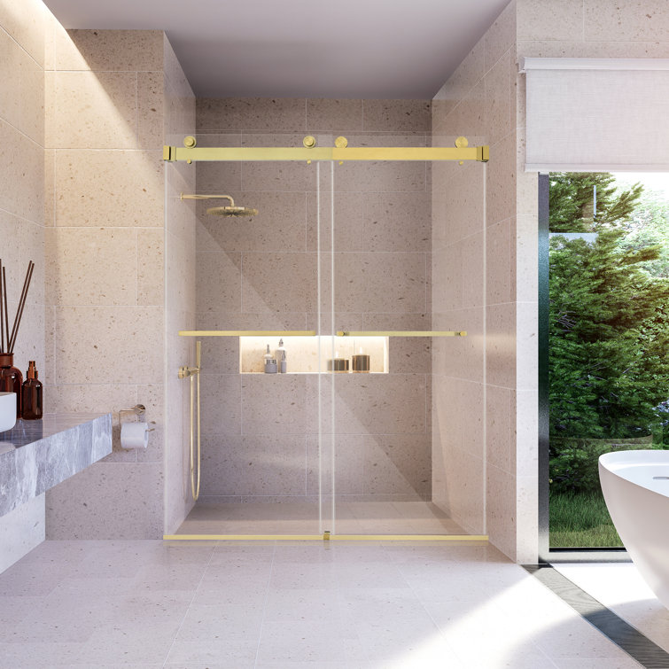 Bolani 60" Brushed Gold Frameless Glass Shower Door