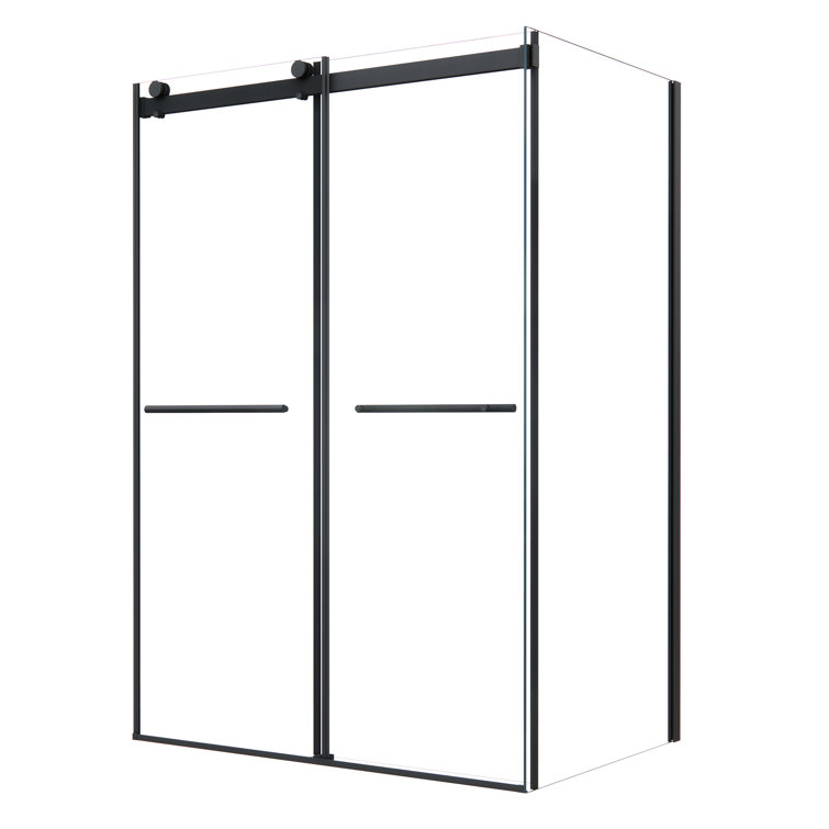 Belizzi 52" W x 76" H Frameless Matte Black Shower Enclosure with Clear Glass