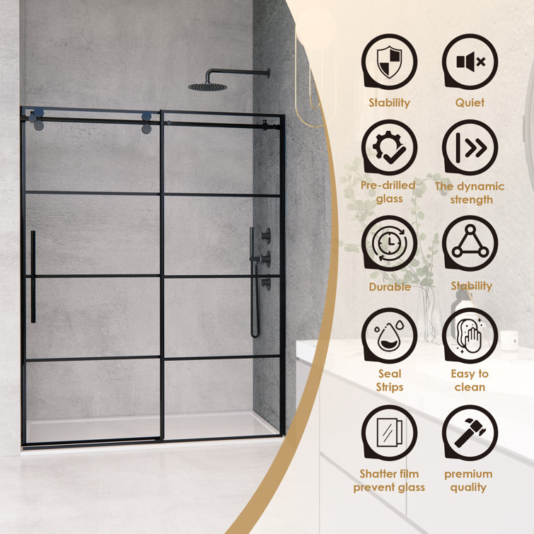 Sankiz 60" Matte Black Frameless Sliding Shower Door with Clear Glass