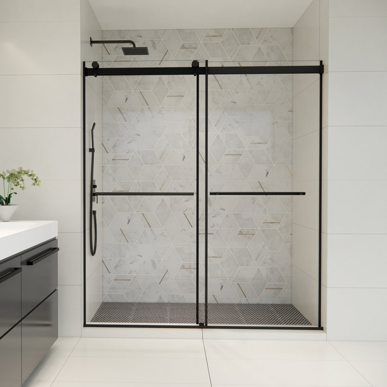 Belizzi 68" Matte Black Frameless Shower Door with Clear Glass
