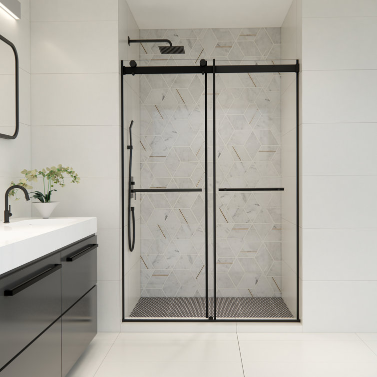 Belizzi 52" Matte Black Frameless Shower Door with Clear Glass