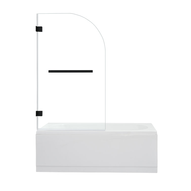 Alvise 34" W x 58" H Frameless Matte Black Tub Door with Clear Glass